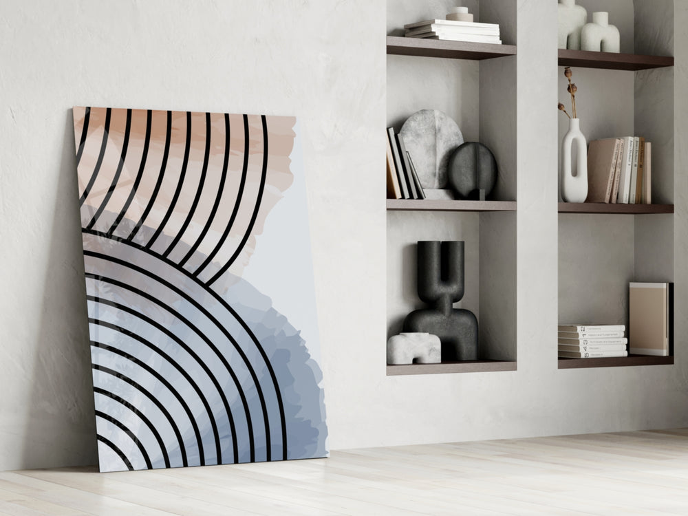Lines of Waves glass print enhancing a living room with cinematic warmth