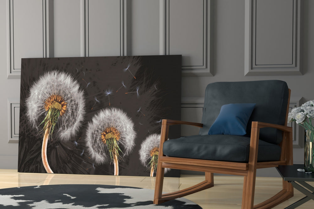 Dandelions glass print enhancing a bathroom with cinematic mood