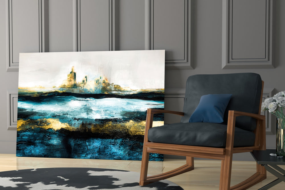 Sea of a Dream glass print enhancing a living room with cinematic warmth