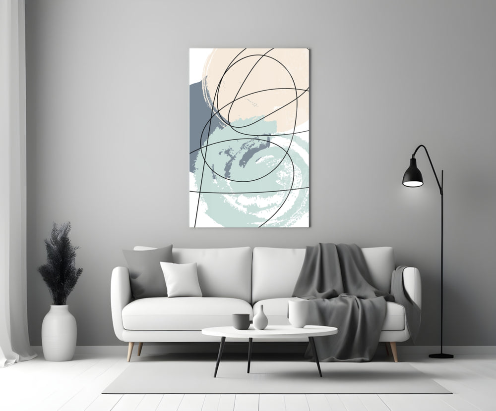 Chaotic close-up showing cream sage and slate circles with black-line scribbles