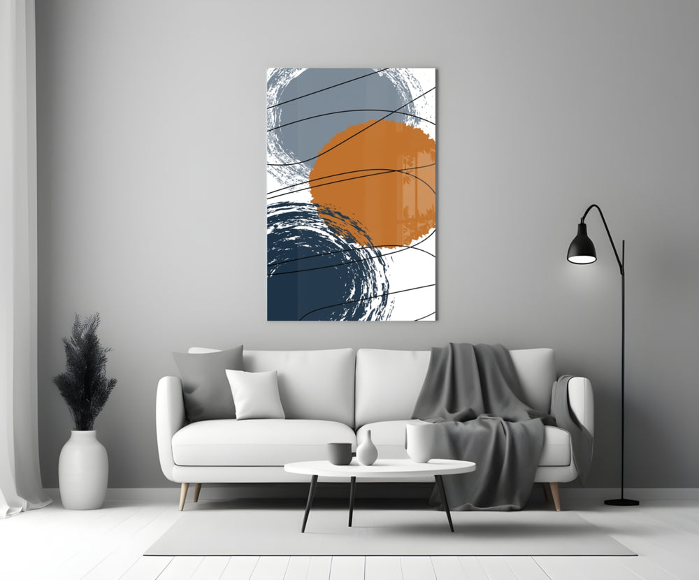 Chaotic close-up showing brushed circles in slate tangerine and navy with line tangles