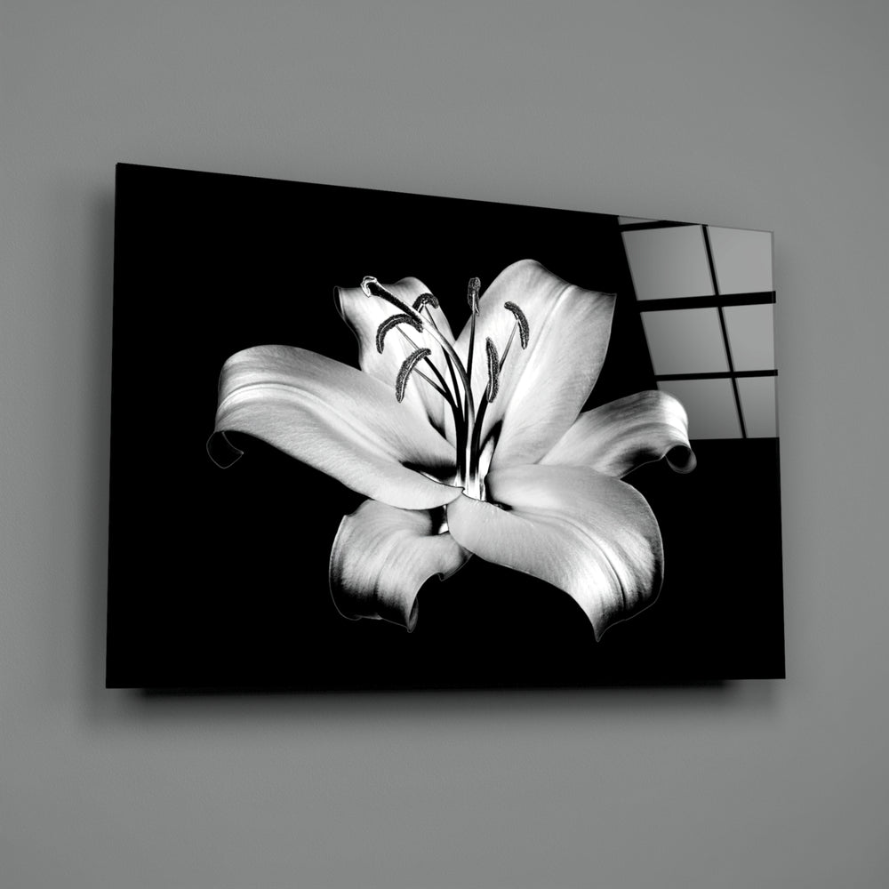 Macro-floral panel bringing dramatic gravity to a contemporary bedroom