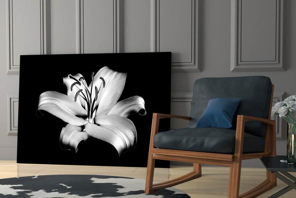 Lilies glass print enhancing a hallway with cinematic gravity