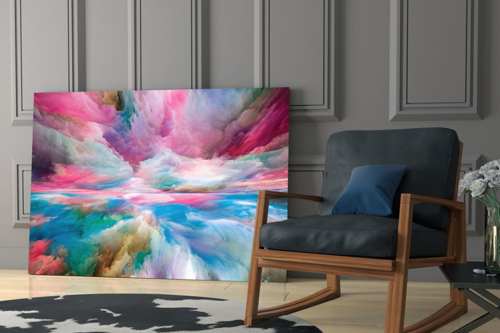 Clouds of a Dream glass print enhancing a hallway with cinematic warmth