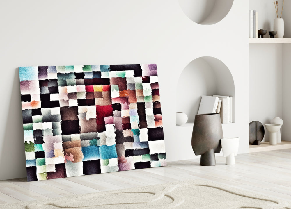 Images of Subconsciousness close-up showing watercolor squares in crimson slate sage and plum