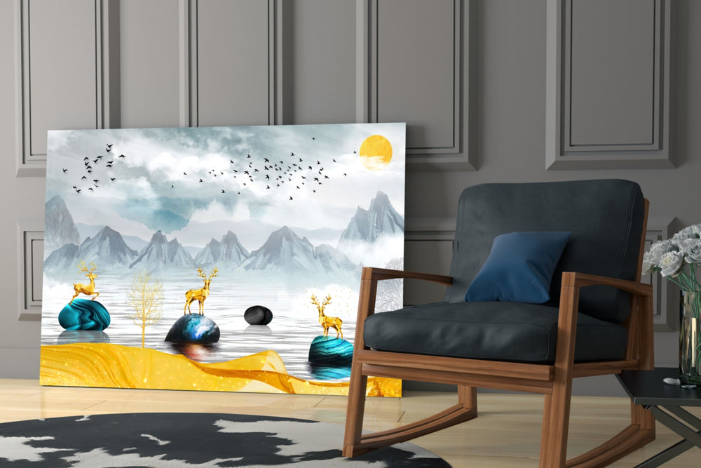 Lake of a Dream glass print enhancing a living room with cinematic warmth