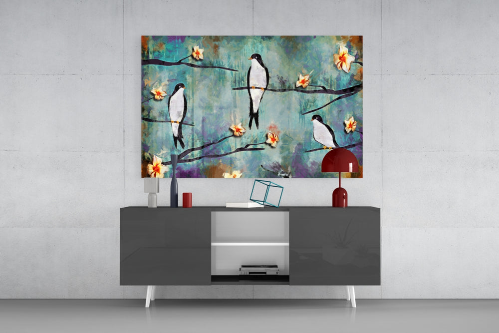 Birds of a Dream panel catching window light to reveal its dreamy warmth