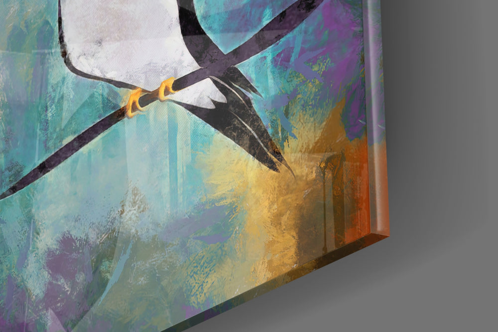 Birds of a Dream artwork anchoring a wall with warm painterly palette