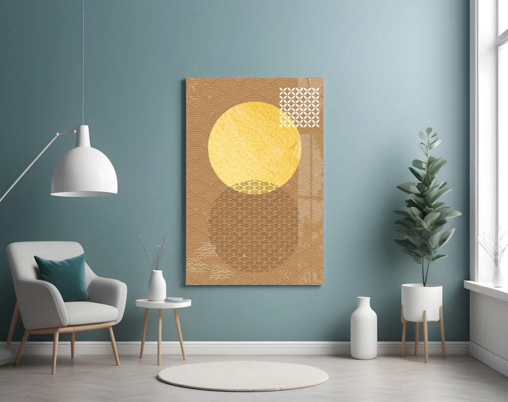 Shadow of the Sun glass wall art styled above a bed in a bedroom