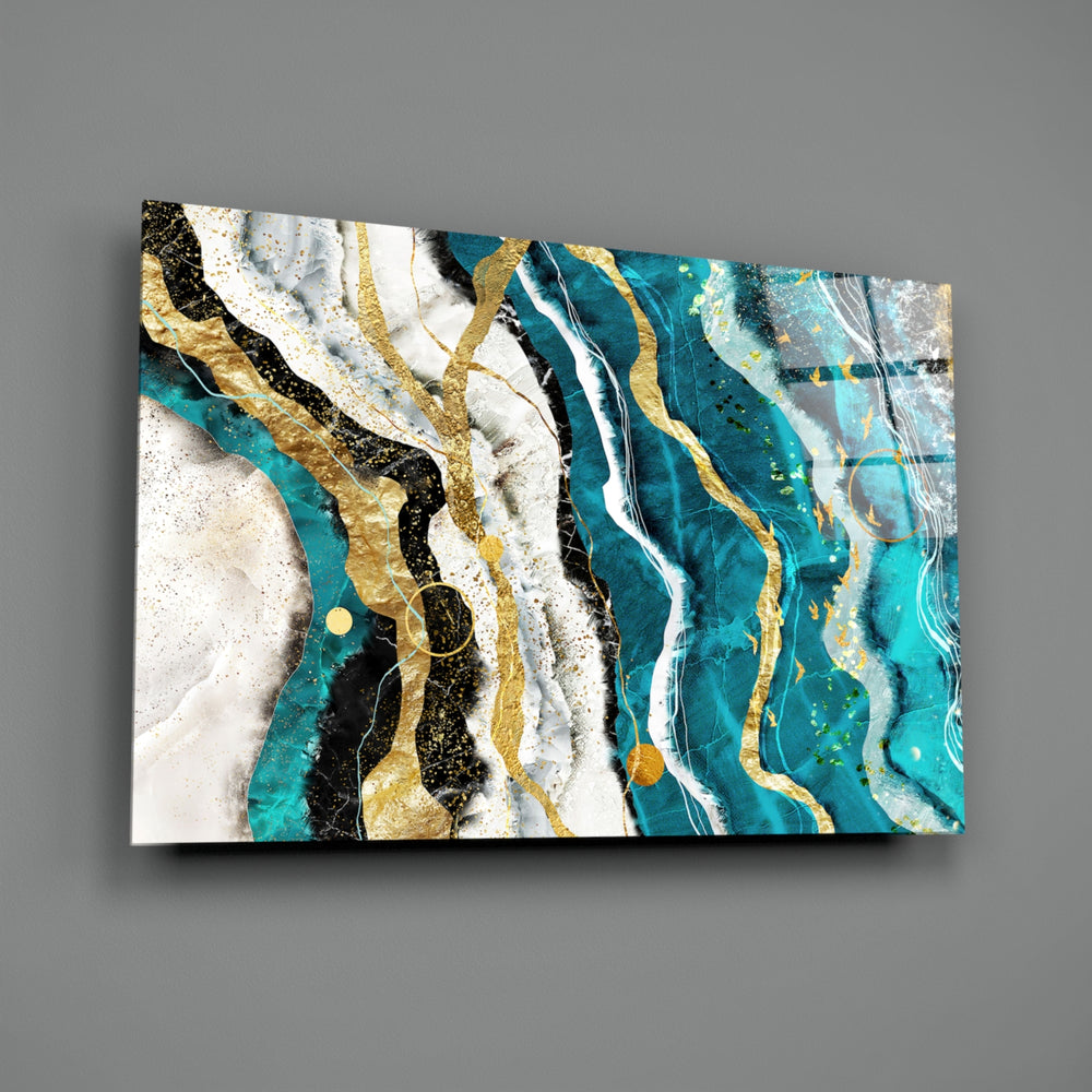 Alcohol-ink panel bringing luxe depth to a contemporary bedroom