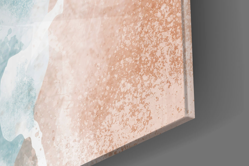 Beach artwork anchoring a wall with soft coastal palette