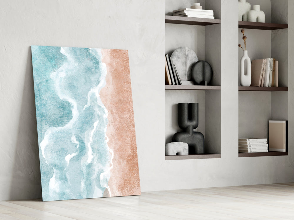 Beach glass print enhancing a living room with cinematic warmth