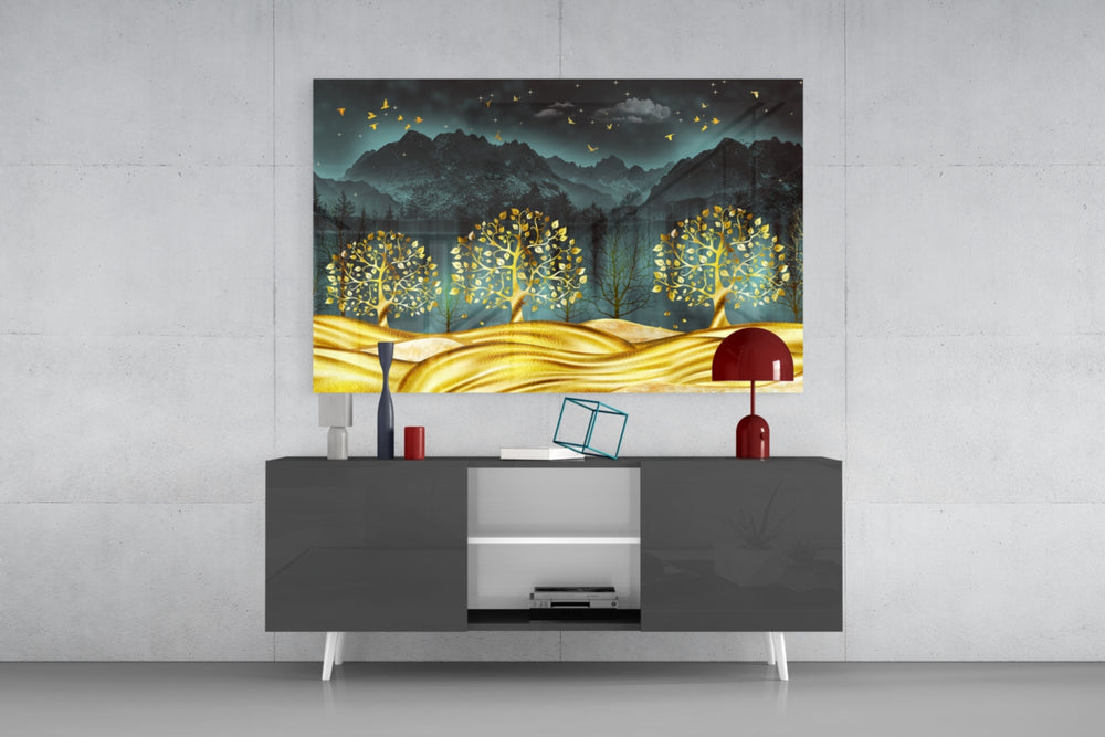 Golden Forest panel catching low light to reveal its luxe gravity