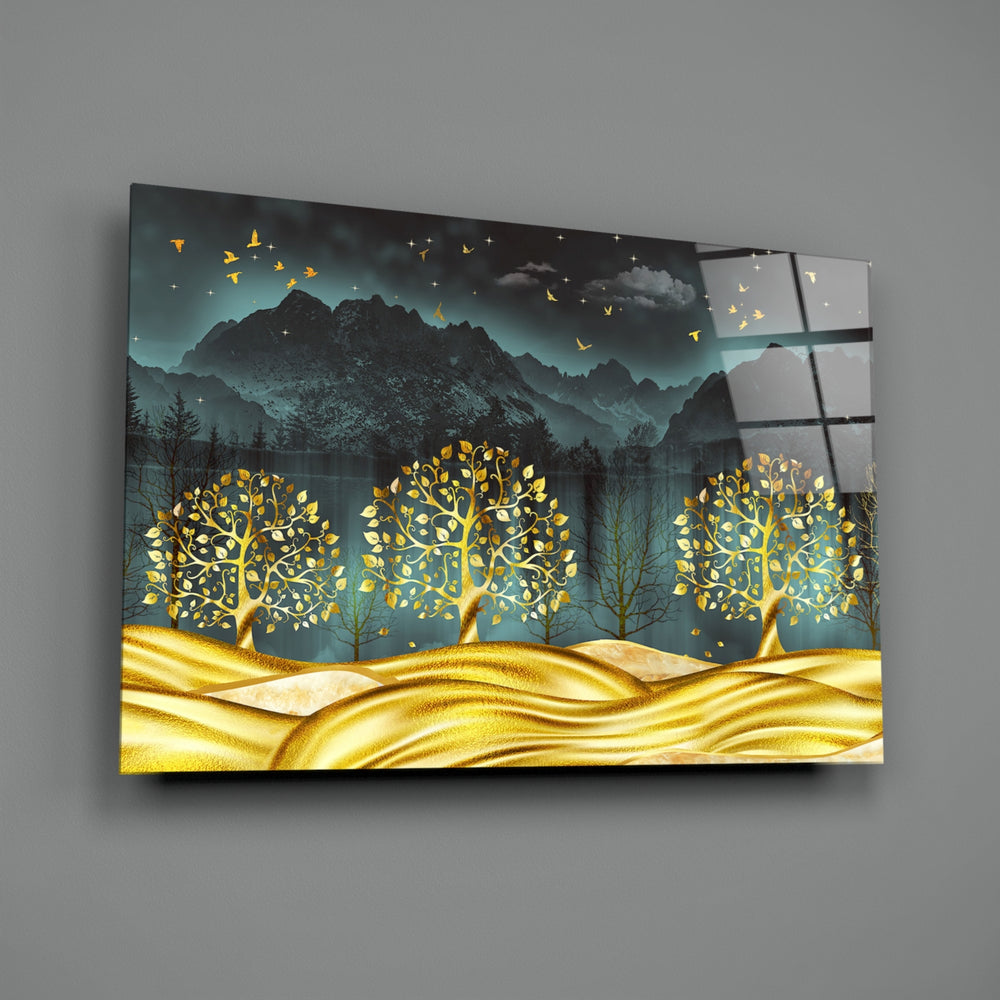 Luxe-fantasy panel bringing luxe gravity to a contemporary dining room