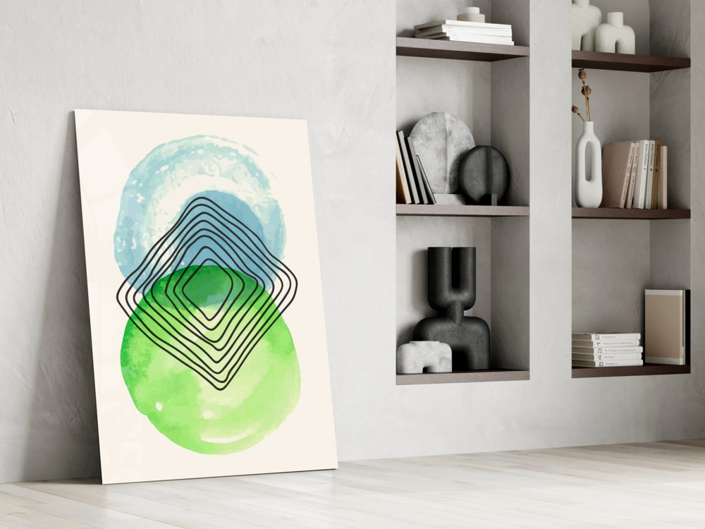 Abstract Circles glass print enhancing a living room with cinematic warmth