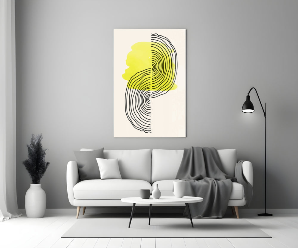 Abstract Sun close-up showing lemon sun behind looping black contour lines