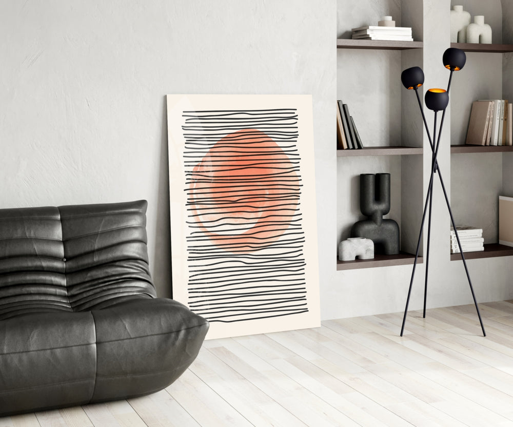 Abstract Sunset panel adding editorial calm to a bathroom