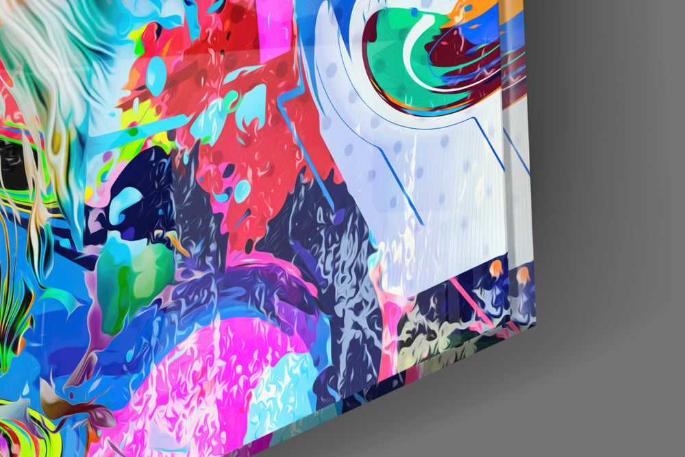 Lion in Colors artwork anchoring a wall with bold vibrant palette