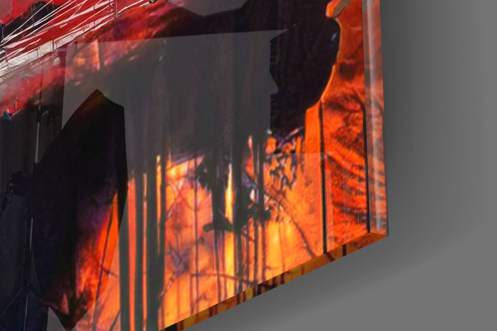 Queen Mona Lisa artwork anchoring a wall with bold vibrant palette