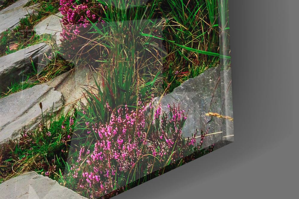 Footpath to Mountains artwork anchoring a wall with cool naturalist palette