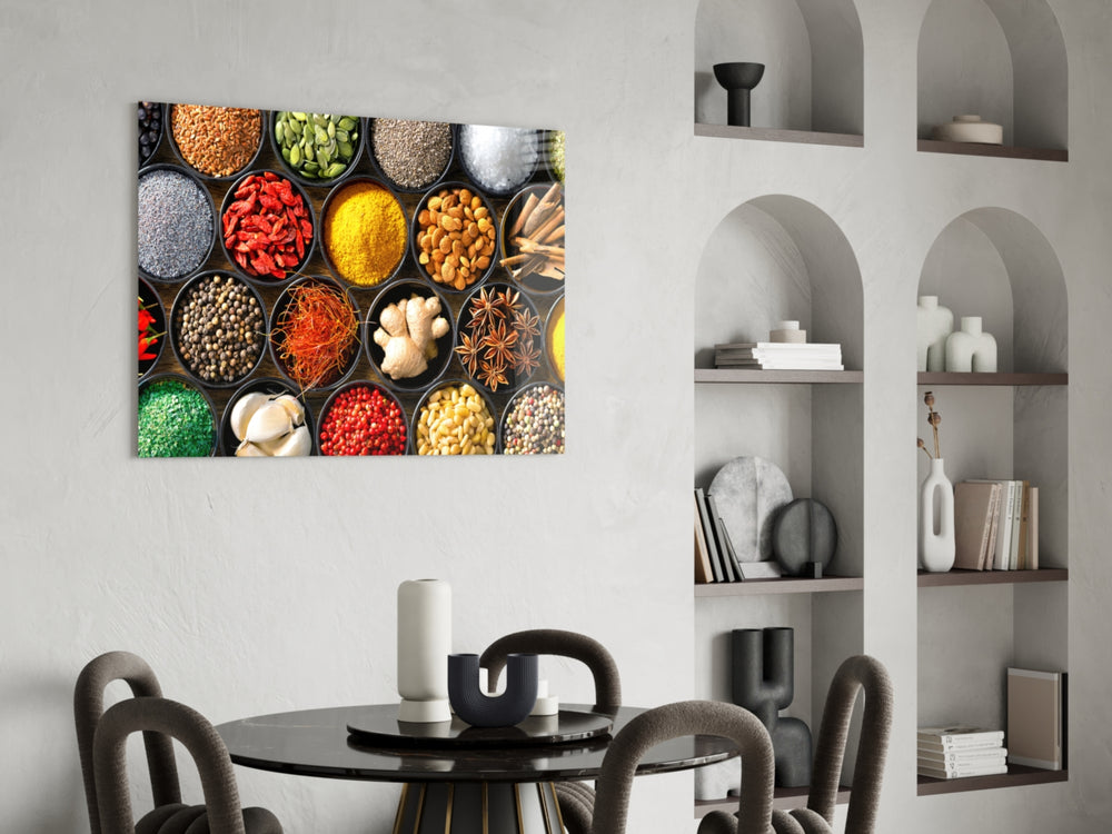Spices panel adding editorial appetite to a kitchen