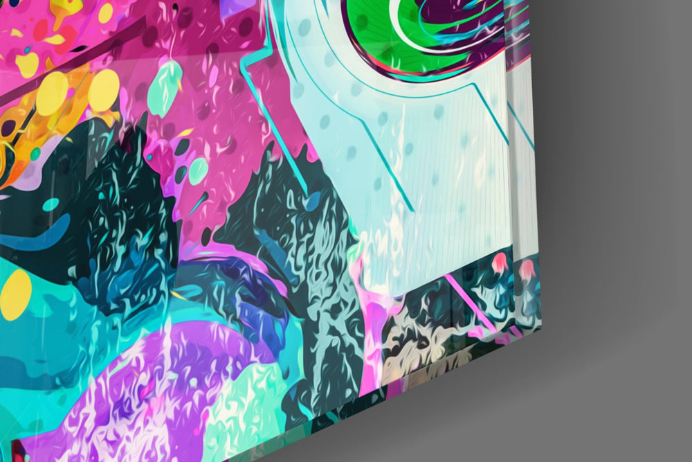 Pitbull artwork anchoring a wall with bold vibrant palette