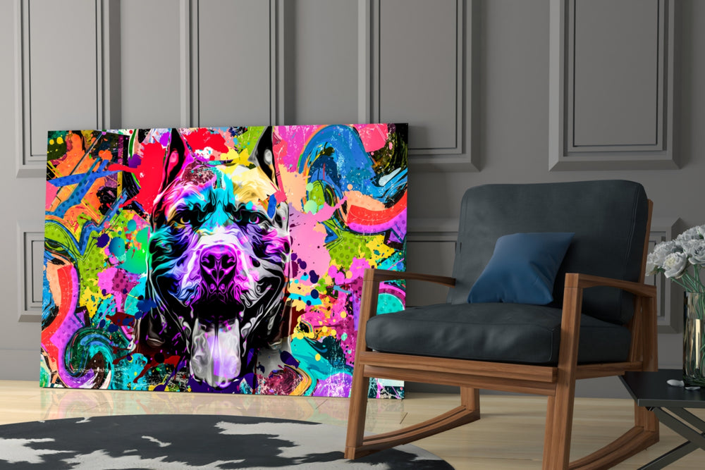 Pitbull glass print enhancing a teen lounge with cinematic mood