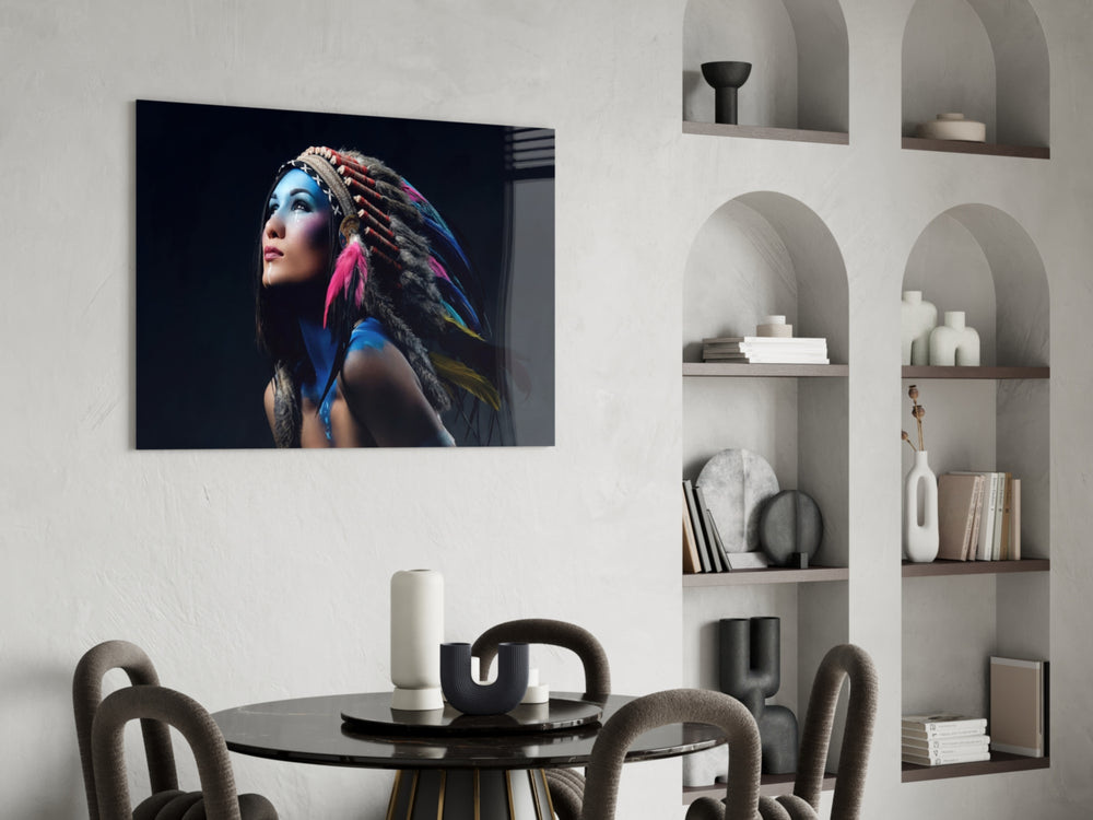 Red Indian panel adding editorial drama to a living room