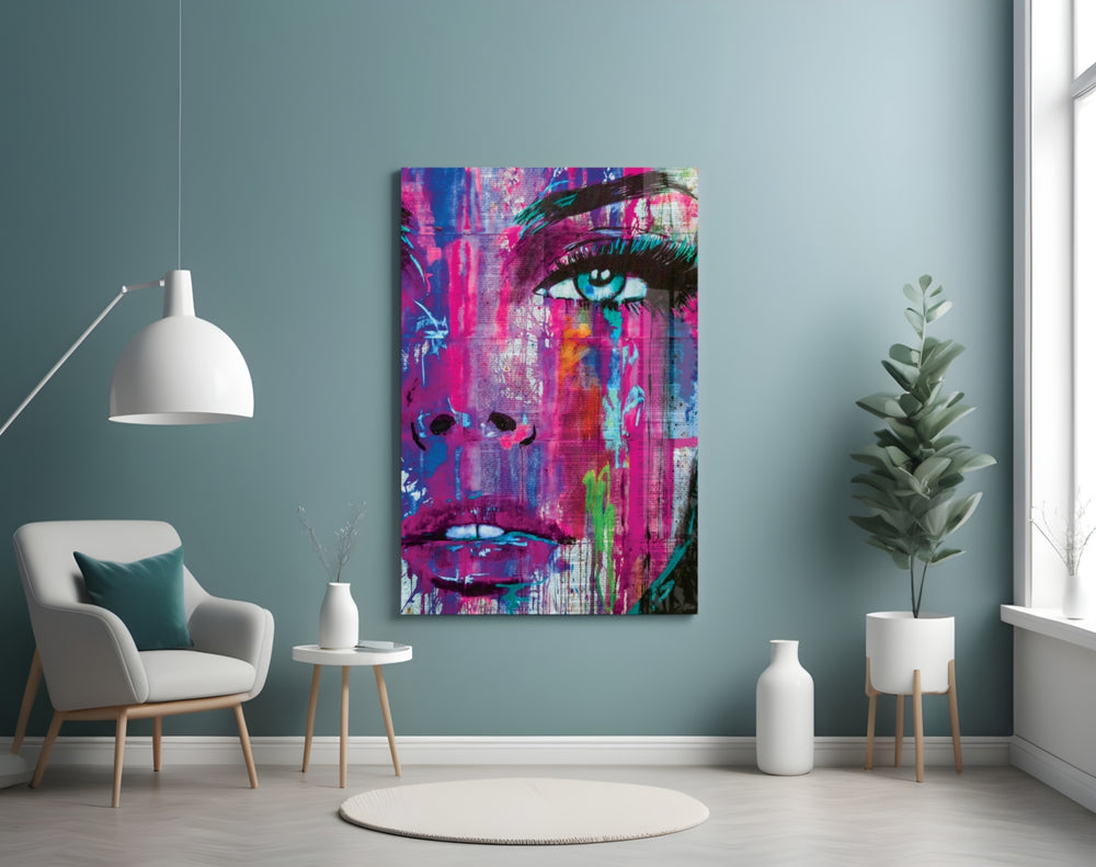 Woman Eye glass wall art styled above a console in a hallway