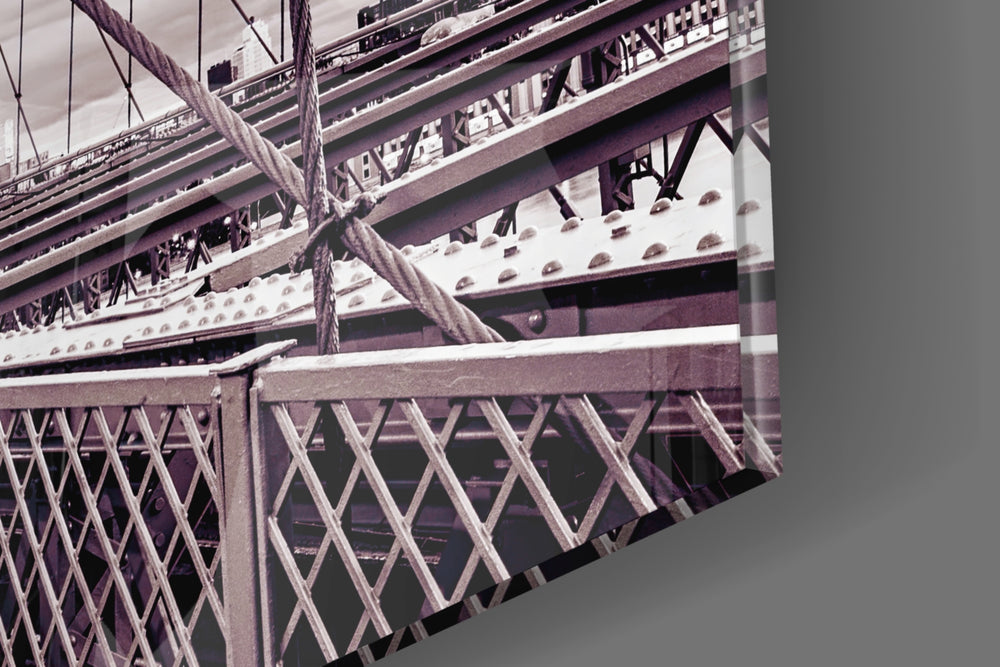Brooklyn Bridge artwork anchoring a wall with warm vintage palette