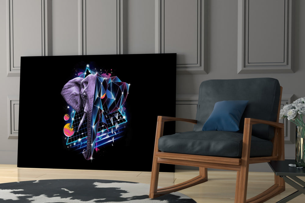 Diamond Elephant glass print enhancing a teen lounge with cinematic mood