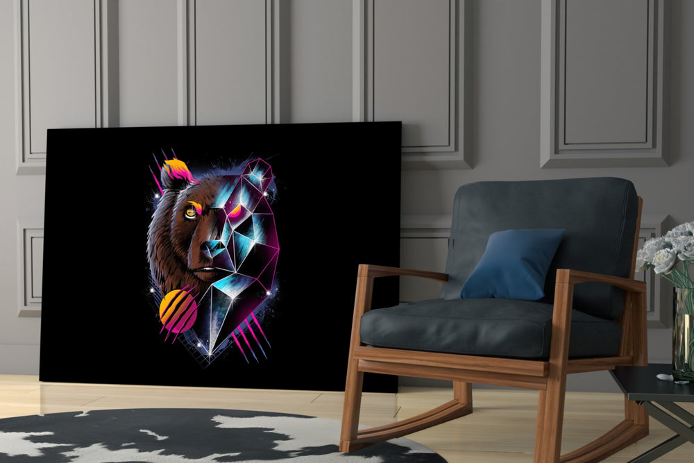 Diamond Bear glass print enhancing a teen lounge with cinematic mood