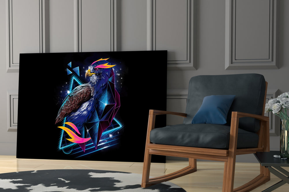 Diamond Hawk glass print enhancing a teen lounge with cinematic mood