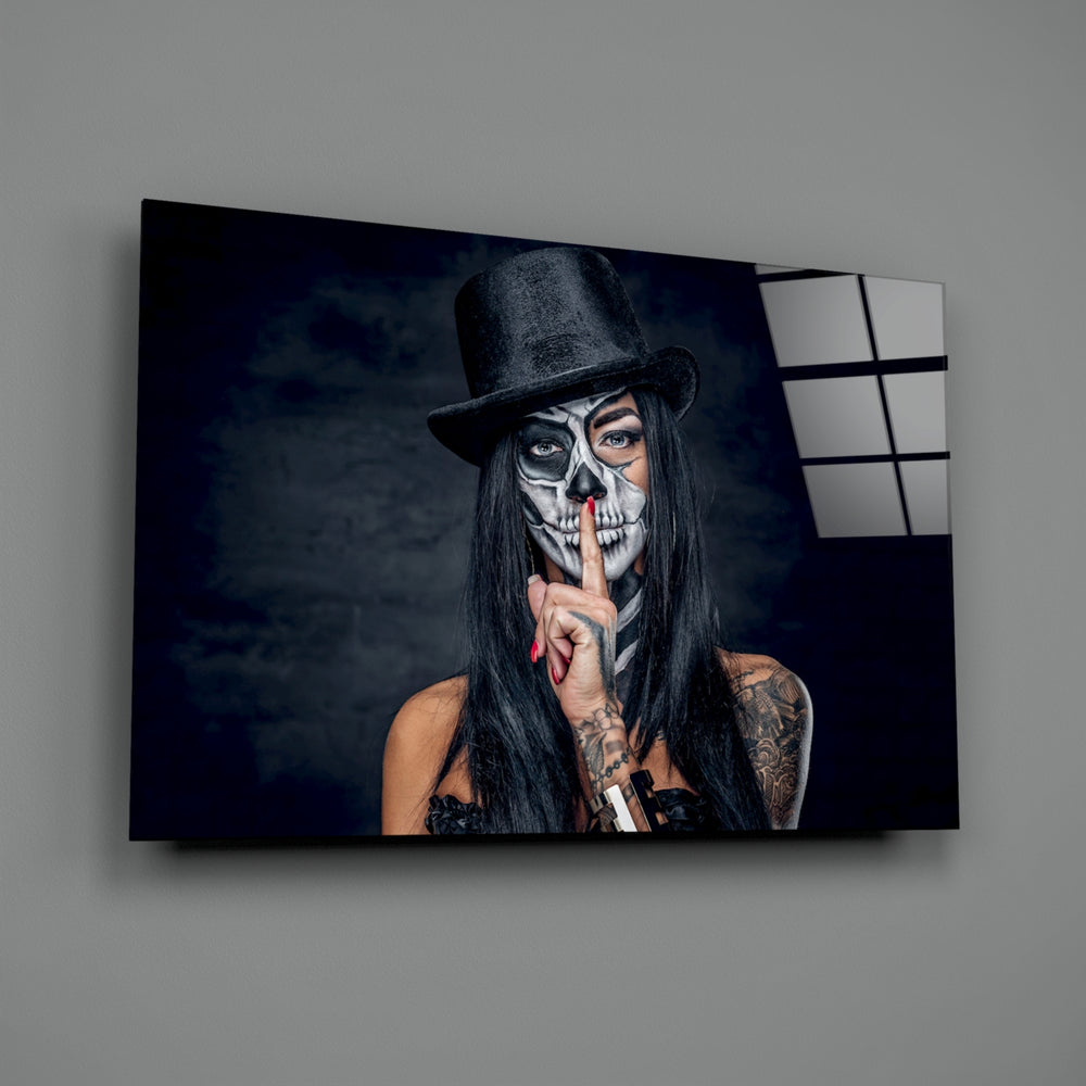 Gothic-portrait panel bringing mysterious calm to a contemporary lounge