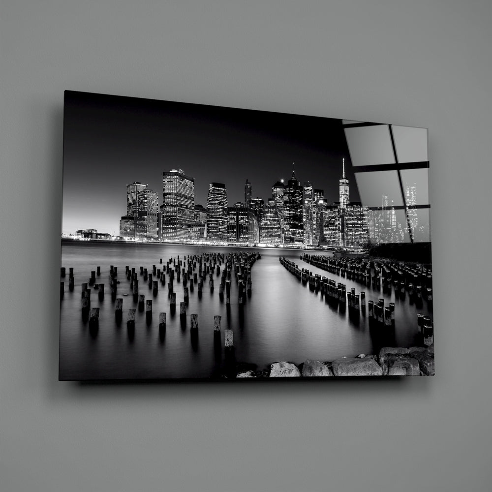Cityscape-monochrome panel bringing urban grandeur to a contemporary living room