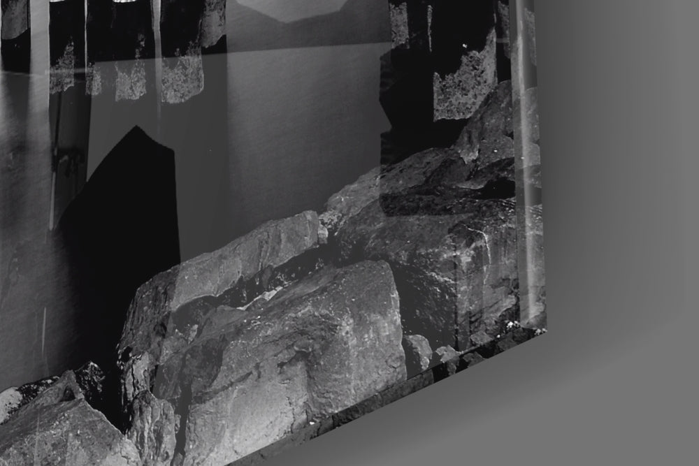 City Night artwork anchoring a wall with cool monochrome palette