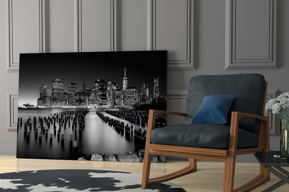 City Night glass print enhancing a study with cinematic warmth