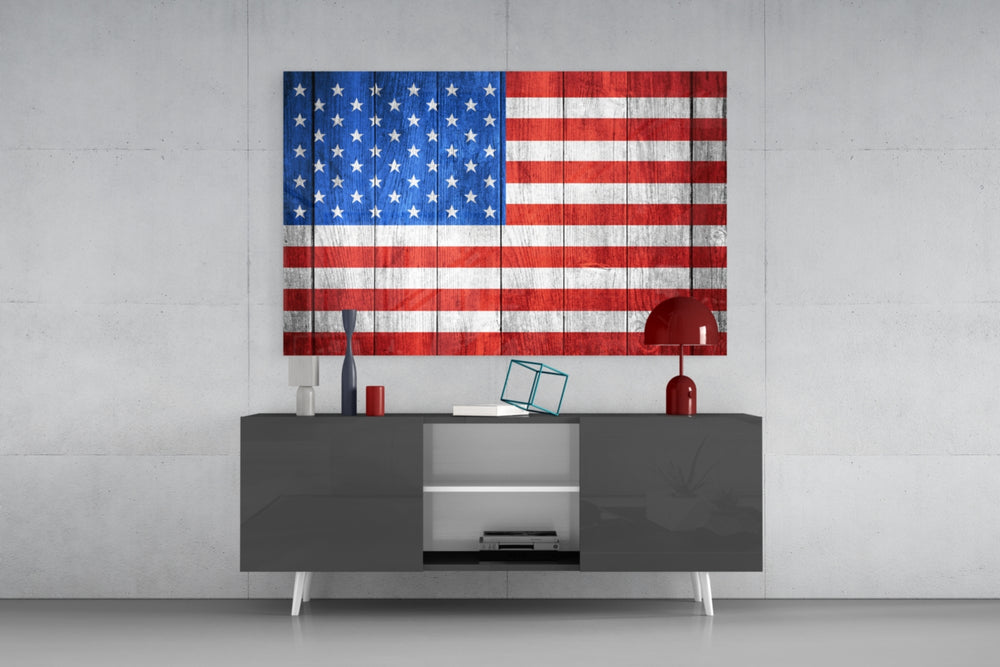 Flag of the United States panel catching ambient light to reveal its patriotic warmth