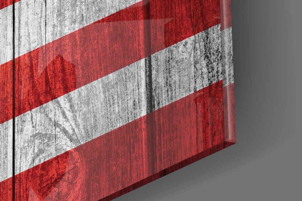 Flag of the United States artwork anchoring a wall with bold patriotic palette