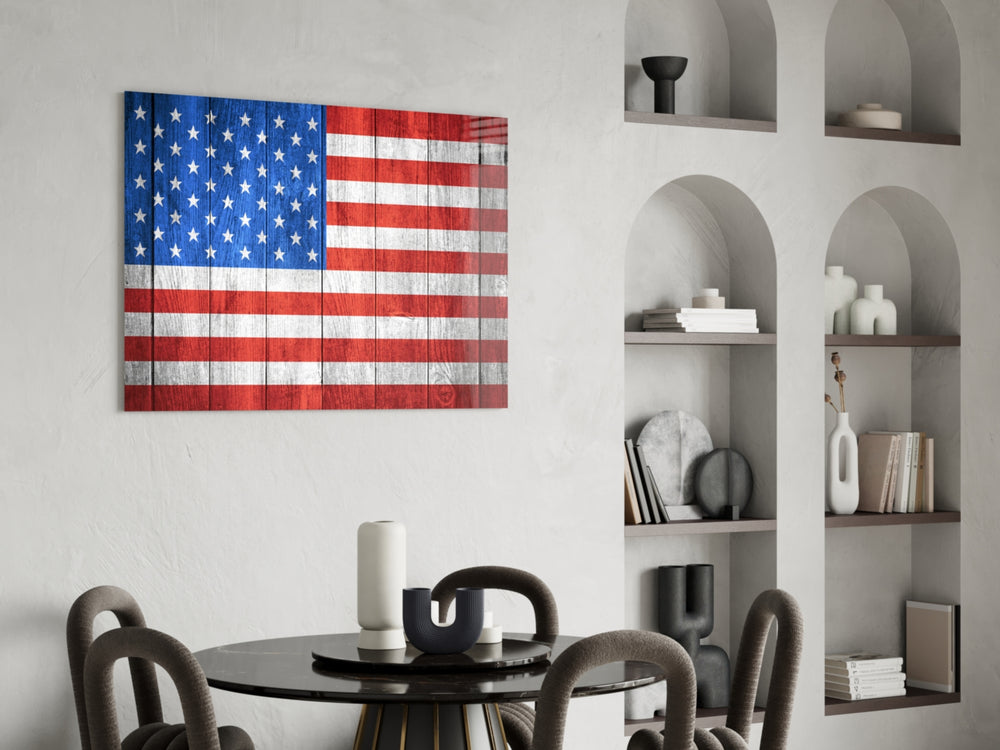 Flag of the United States panel adding editorial drama to a man cave