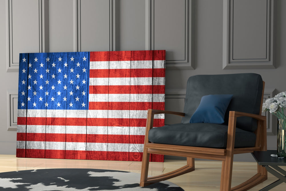 Flag of the United States glass print enhancing a study with cinematic warmth