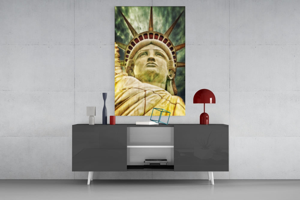 The Statue of Liberty panel catching ambient light to reveal its monumental warmth