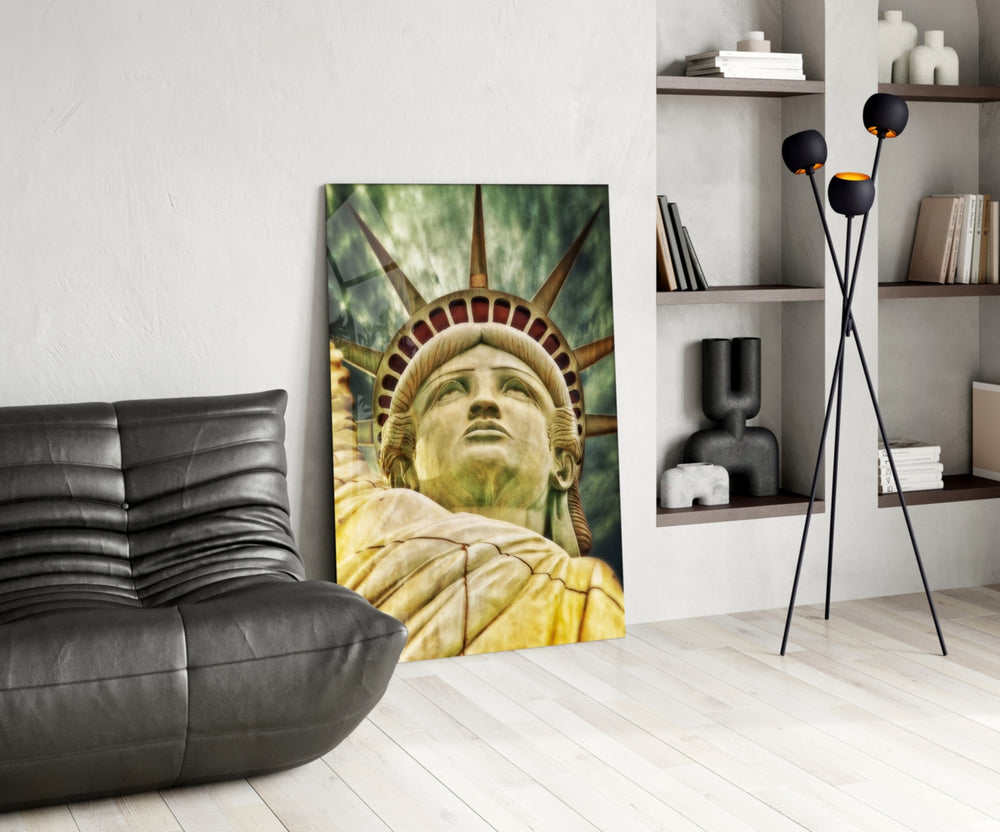 The Statue of Liberty panel adding editorial gravity to a hallway