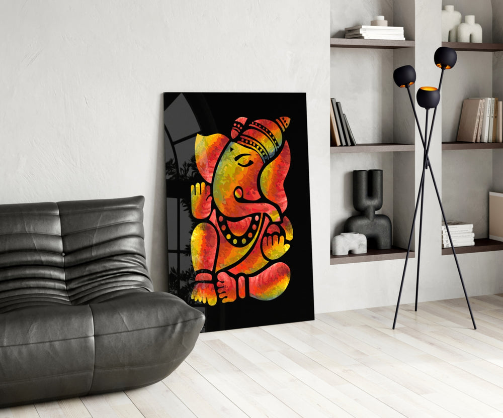 Ganesha panel adding editorial calm to a hallway