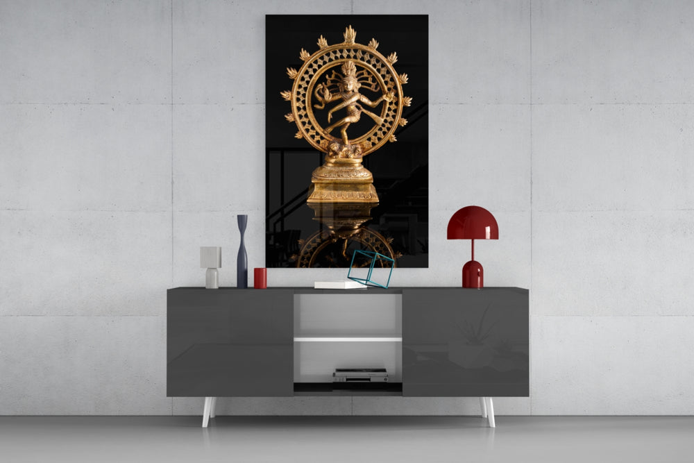 Shiva Nataraja panel catching ambient light to reveal its sacred poise