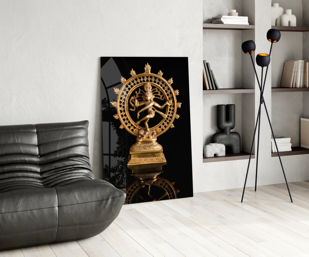 Shiva Nataraja panel adding editorial calm to a hallway