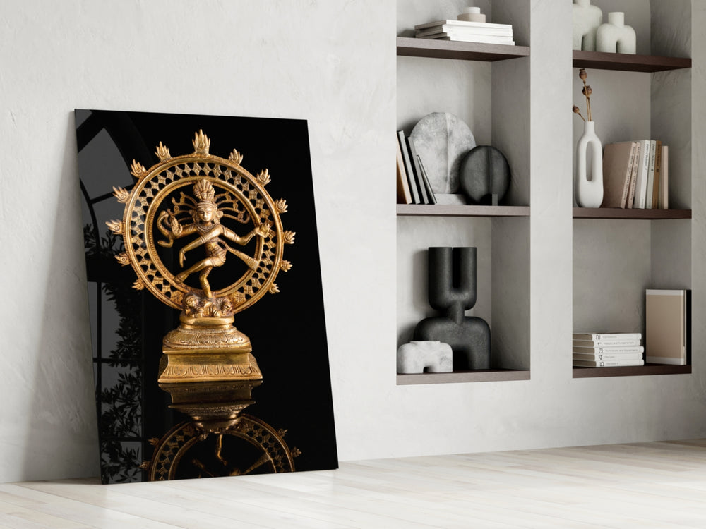 Shiva Nataraja glass print enhancing a yoga studio with cinematic warmth