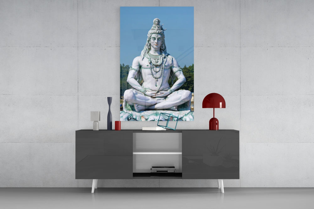 Shiva in Meditation panel catching window light to reveal its serene majesty