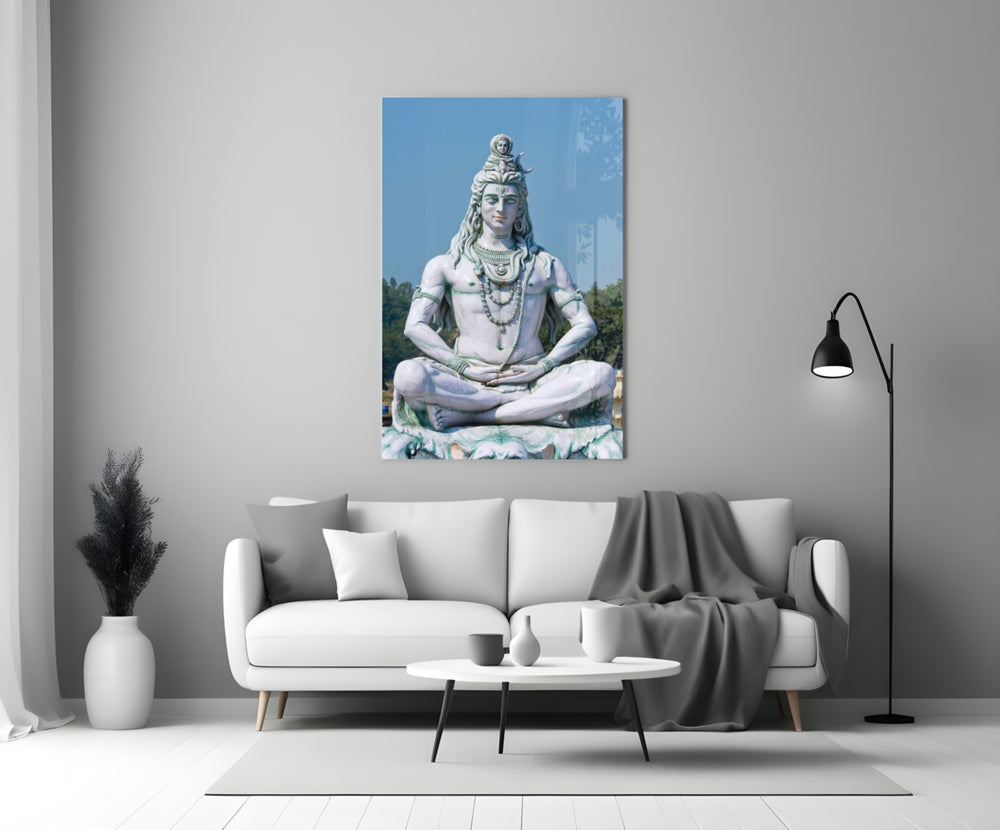 Shiva in Meditation close-up showing lotus pose with Ganga and crescent crowning the hair