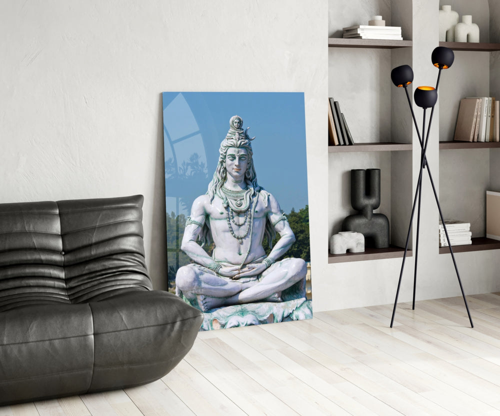 Shiva in Meditation panel adding editorial calm to a hallway